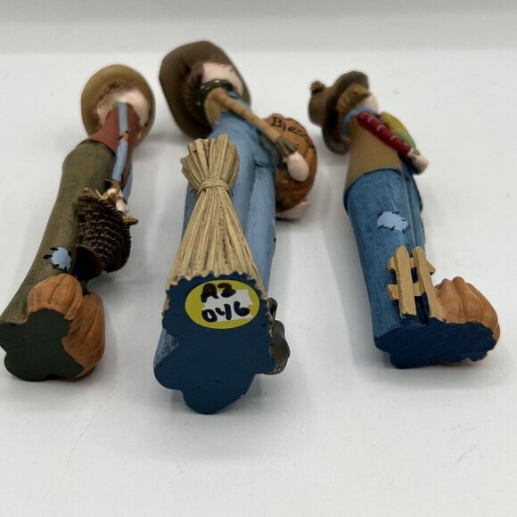 Harvest Blessings RARE Vintage Scarecrow Pencil Figurine Set Folk Art Fall Decor - Picture 15 of 15